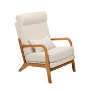 Linen Fabric Armchair Lounge Accent Chair with Lumbar Pillow Beige