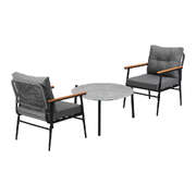 3PC Outdoor Patio Set 70cm Table Grey and Black Armchairs