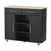 Kitchen Island Trolley Rolling Serving Cart Storage Drawer Cabinet 100cm Black