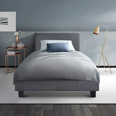 Bed Frame King Single Size Base Mattress Platform Fabric Wooden Grey NEO