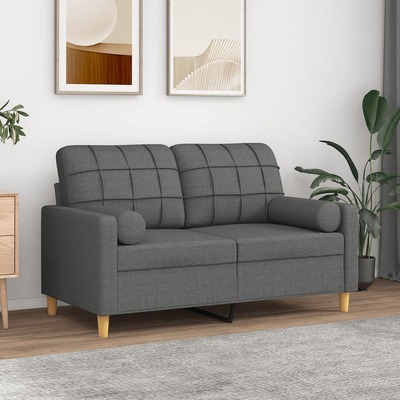 2-Seater Sofa with Throw Pillows Dark Grey Fabric