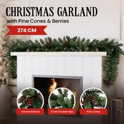 274Cm Christmas Garland Decoration 180 Tips With Pine Cones & Berries