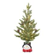 Christmas Tree with Lights in Snowman Pot - 55cm