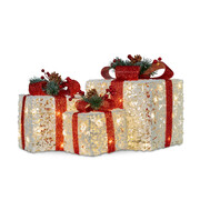 3 Piece Christmas Present Display Set with Lights & Red Bows