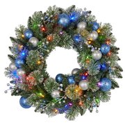 61cm Blue Collection Multicolour Pre-Lit Christmas Wreath