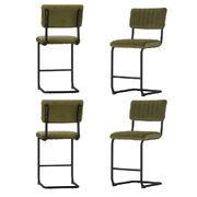 4x Bar Stools Kithen Dining Chairs Velvet Padded Stool Metal Green