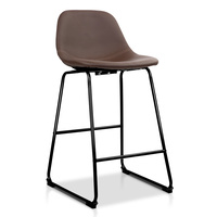 Set of 2 PU Leather Crosby Bar Stools - Brown