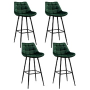 4x Bar Stools Kitchen Counter Stool Velvet Padded Chairs Metal Green