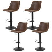 4x Bar Stools Gas Lift Stool Kitchn Swivel Chairs Vintage Leather Brown