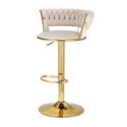 Bar Stools Gas Lift Velvet Woven Backrest Ivory