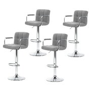 4x Bar Stools Kitchen Counter Stool Gas Lift Linen w/Armrest Grey