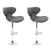 2x Bar Stools Gas lift Swivel Chairs Kitchen Leather Chrome Grey