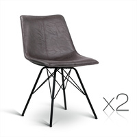 Set of 2 PU Leather Dining Chair - Walnut