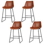 4x Bar Stools Leather Padded Metal Legs Brown