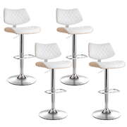 4X Bar Stools Kitchen Dining Chairs Gas Lift Stool Wooden Leather White