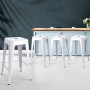  4x Tolix Bar Stools Metal Bar Stool Kitchen Cafe Chair 61cm White