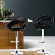 2x Gas Lift Bar Stools Swivel Chairs Leather Chrome Black