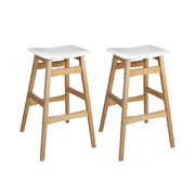 Set of 2 Wooden and Padded Bar Stools - White