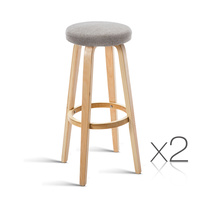 Set of 2 Wooden Bar Stools - Taupe