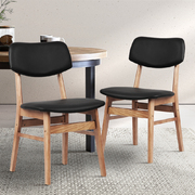 Set of 2 Wood & PVC Dining Chairs - Black