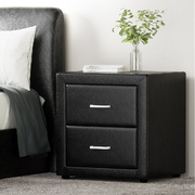 Bedside Table 2 Drawers Side Table Leather - Caden Black