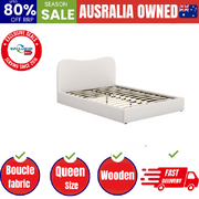 Bed Frame Queen Size Mattress Base Wooden Platform Boucle White