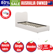 Bed Frame Single Size Mattress Base Wooden Platform Boucle White