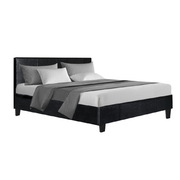 Bed Frame Double Size Base Mattress Platform Full Size Leather Wooden Black NEO