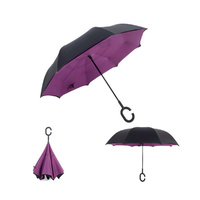 Windproof Double-Layered Hands Free Folding Upside-Down Umbrella Purple