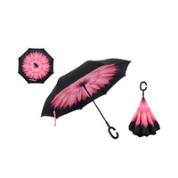 Windproof Double-Layered Hands Free Folding Upside-Down Umbrella 