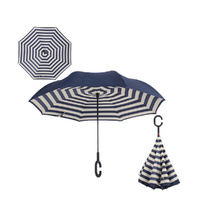 Windproof Double-Layered Hands Free Folding Upside-Down Umbrella Stripe