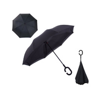 Windproof Double-Layered Hands Free Folding Upside-Down Umbrella Black