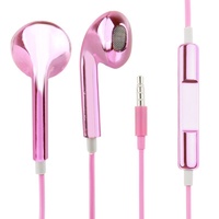 Metallic Plated Stereo Earpods with Volume Control & Mic Pink