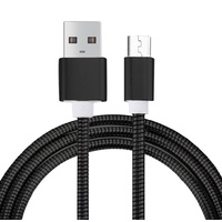 1m Flexible Metal Micro USB Charge Sync Cable Samsung / Androids (Black)