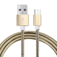 1m Flexible Metal Micro USB Charge Sync Cable Samsung / Androids (Gold)