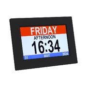8" Digital Day Clock Calendar Alarm Black