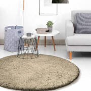 Ultra Soft Anti Slip Round Plush Shaggy Floor Rug Carpet 120cm Diameter Taupe