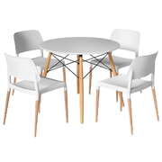 1 Dining Table and 4 Chairs Set Round White