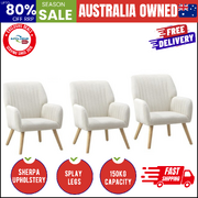 3x Armchair Lounge Sofa Chair Sherpa Accent Chairs Couches White