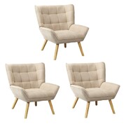 3x Armchair Accent Chairs Sofa Lounge Fabric Upholstered Tub Beige