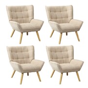 4x Armchair Accent Chairs Sofa Lounge Fabric Upholstered Tub Beige