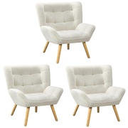 3x Armchair Accent Chairs Sofa Lounge Sherpa Upholstered Tub White