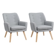 2x Armchair Lounge Chair Linen Accent Armchairs Tub Chairs Sofa Grey