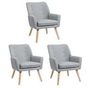 3x Armchair Lounge Chair Linen Accent Armchairs Tub Chairs Sofa Grey