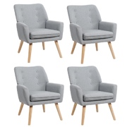 4x Armchair Lounge Chair Linen Accent Armchairs Tub Chairs Sofa Grey