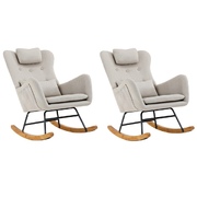 2x Rocking Chair Nursing Armchair Linen Chairs With 2 Pillow Beige