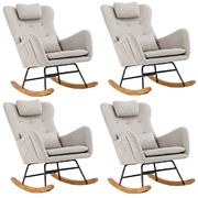 4x Rocking Chair Nursing Armchair Linen Chairs With 2 Pillow Beige