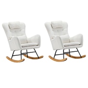 2x Rocking Chair Nursing Armchair Sherpa Chairs With 2 Pillow White