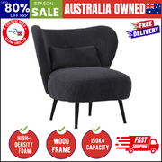 Armchair Lounge Chair with Lumbar Pillow Wingback Velvet Charcoal