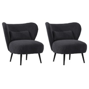 2x Armchair Lounge Chair with Lumbar Pillow Wingback Velvet Charcoal